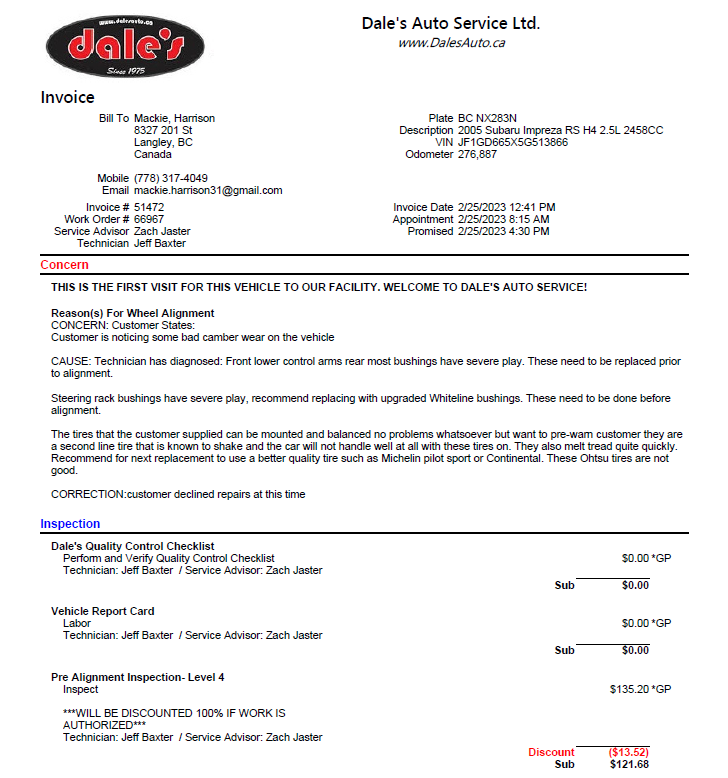 Complete Trust with Dale’s Auto Service: Harrison M. Review | Dales Auto Service 604-530-9160 | Auto Repair, Brakes, Tires, Wheel Alignment Service Near Me